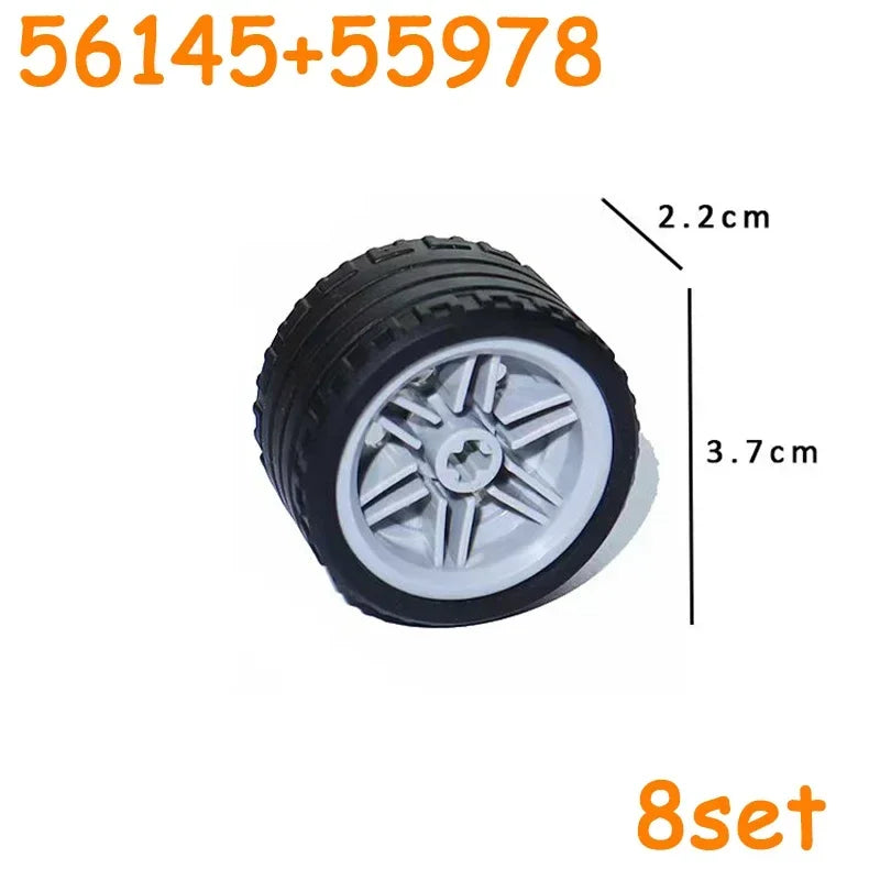 Car Truck Wheels Hub Bricks MOC Technical Tire Wheel Cross Hole Set Motorcycle Tyre & Rim Construction Building Blocks