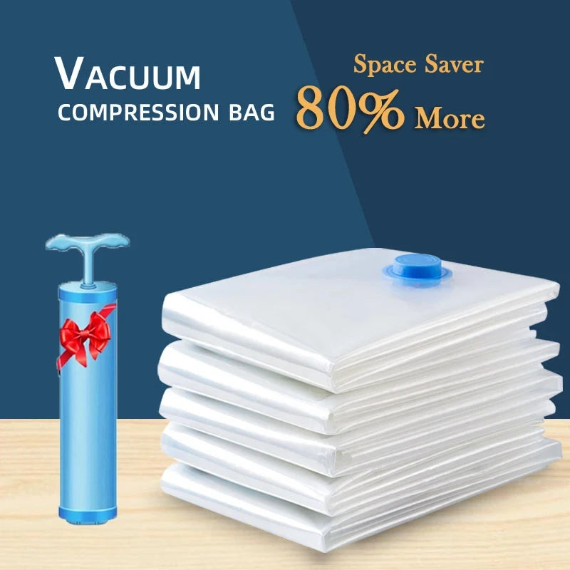Vacuum Storage Bags Compression Organizer Vacuum Sealer Bags with Travel Seal Packet Organizers Hand Pump for Blankets Clothes