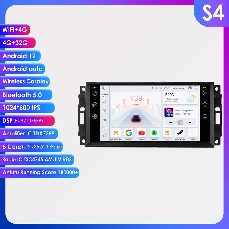 7"7862 Android Carplay Car radio multimedia For Jeep Grand Cherokee Compass 300C Wrangler Dodge Patriot Chrysler Journey 2din FM