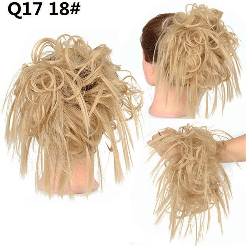 Synthetic Messy Fluffy Hair Bun Tousled Hairpiece Elastic Band Chignon Scrunchie Ponytail Extensions Hair Bow for women