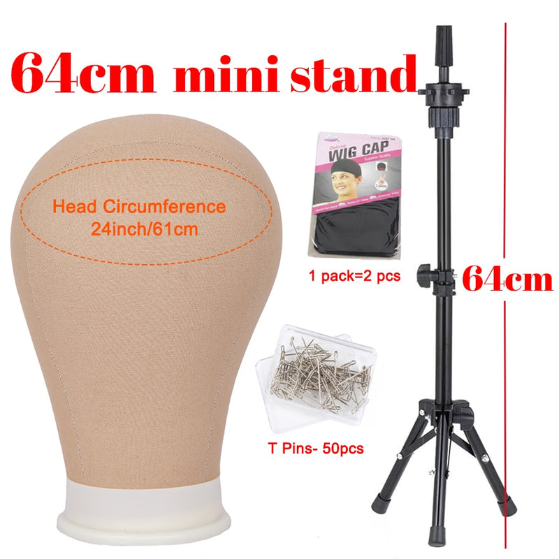 Alileader New 140Cm/64Cm Wig Stand Wig Tripod With Mannequin Canvas Block Head Adjustable Tripod Stand Wig Making kit TPins Gift