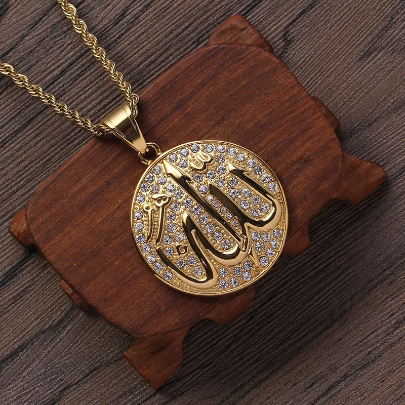 Classic Lucky Arabian God Allah Pendant Stainless Steel Necklace Ladies Islamic Muslim Charm Amulet Jewelry Gift Wholesale