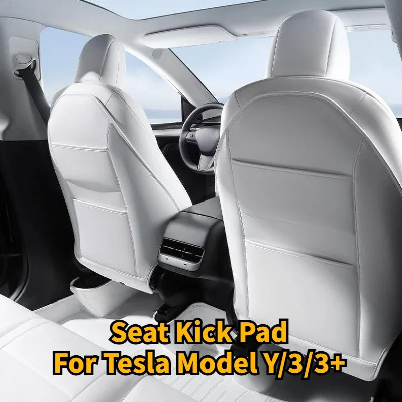 For New Tesla Model3 Highland 2024 Seat Kick Pad Leather Back Anti Kick Protectors Cover Mats Seatback Pad Interior Accessories