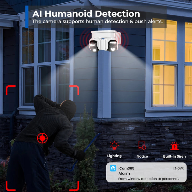 8MP HD Dual Camera Wifi 10X Digital Zoom AI Human Detection Audio PTZ IP Camera Color Night Vision CCTV Surveillance Outdoor