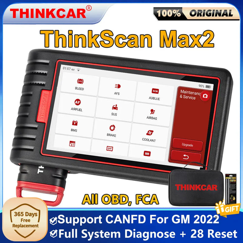THINKCAR ThinkScan Max2 All System Diagnostic Tool OBD2 Scanner 28 Resets Bi-Directional ECU Coding Support CANFD Lifetime Free
