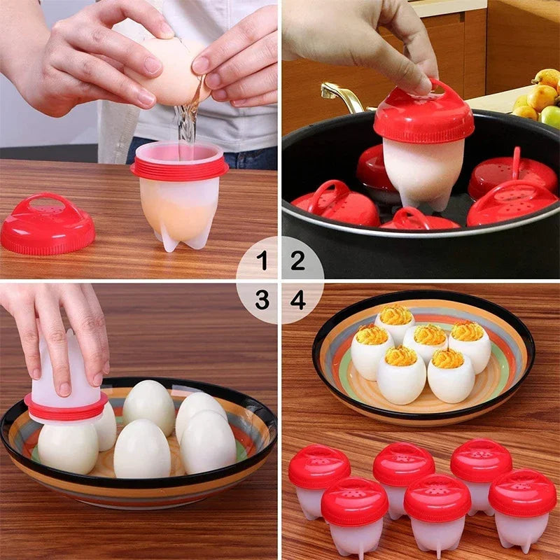 3/6pcs BPA Free Silicone Egg Boiler Steamer Non-stick Silicone Egg Cook Cups Fast Egg Poacher for Breakfast Kitchen Cooking Tool