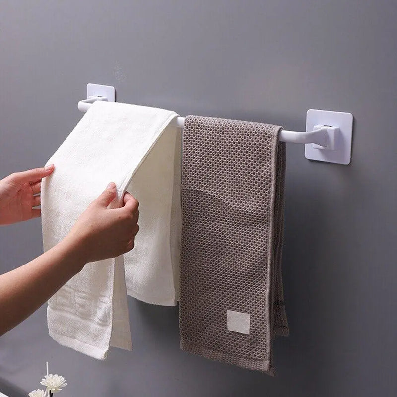 24/34cm Black/White Kitchen Bathroom Wall Bath Towel Holder Rail Rack Self Adhesive Towel Rod Bar Portable Storage Clothes Shelf