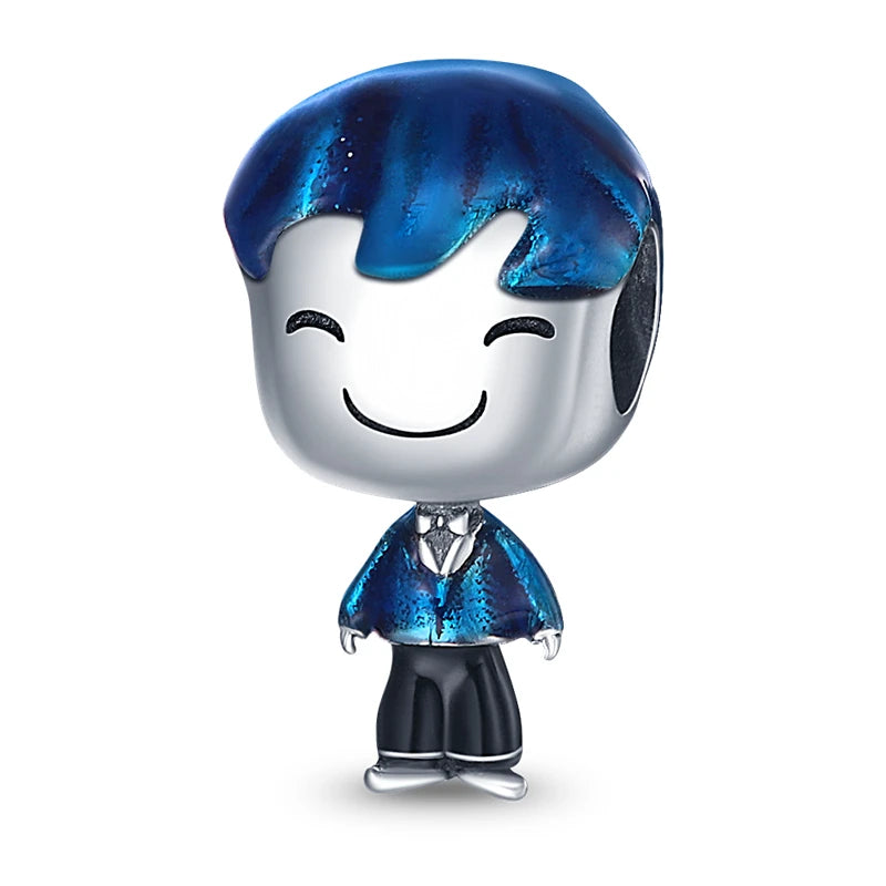 Silver Plated Boy Girl Couple Lovers Beads Charms Zirconium Dangle Fit Original Pandora Bracelet Necklace Jewelry Women