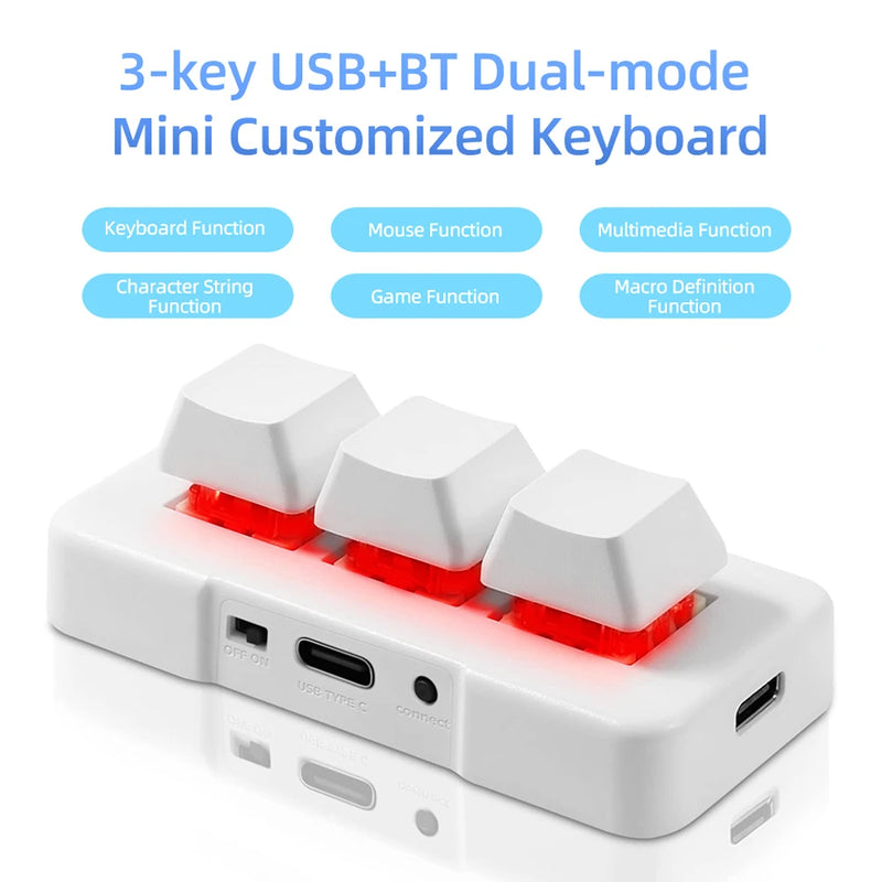 MK321 Progammable Macro Mini Customized Keyboard 3 Mode Mechanical Keyboard Bluetooth Wireless Gaming Keypad for Game Multimedia