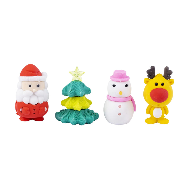 4 pcs/set Merry Christmas Snowman Santa Claus Elk Rubber Eraser Kawaii Erasers School Supplies Stationery Students Cool Prizes