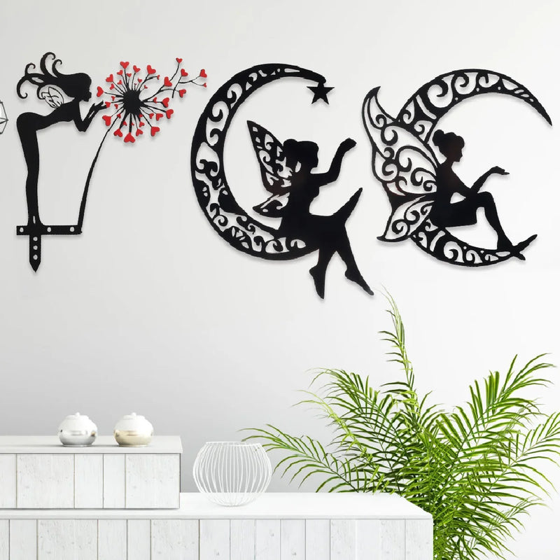 Iron Art Silhouette Deco Fairy painting Wall Ornament for Home Bedroom Corridor Wall Sticker Background Wall Romantic Hangings