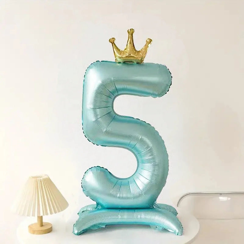 42INCH Blue Crown Number Stand Foil Balloon Large 0-9 Digital Birthday Balloons Wedding Party Gathering Decor Supplies Kids Gift