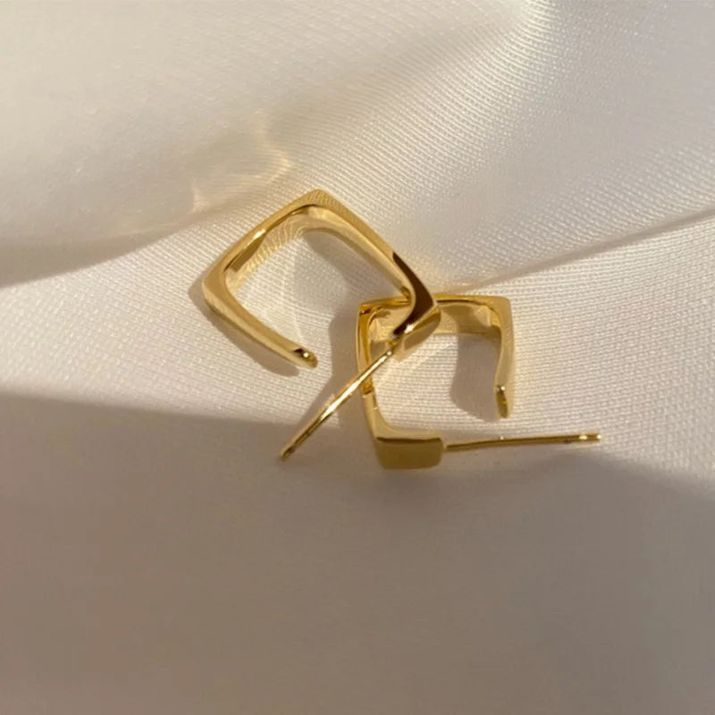 Women Minimalist Square Earrings Gold Color Circle Hoop Geometric Dangle Earrings For Girls Luxury Fashion Pendients Jewelry