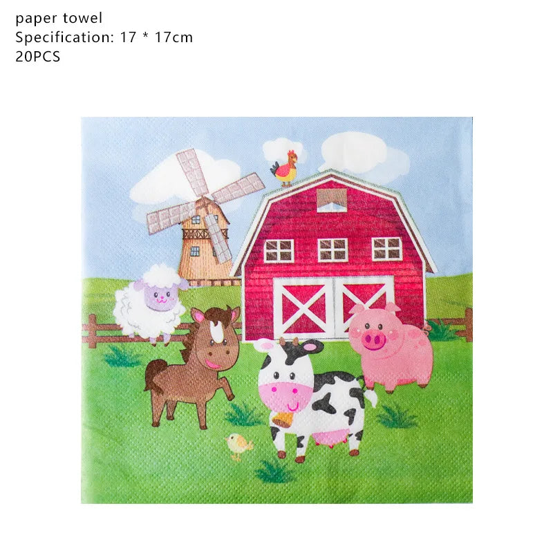 Farm Animal Theme Birthday Party Decorations Ranch Event Suppplies Cow Chicken Disposable Tableware Latex Aluminum Foil Balloon