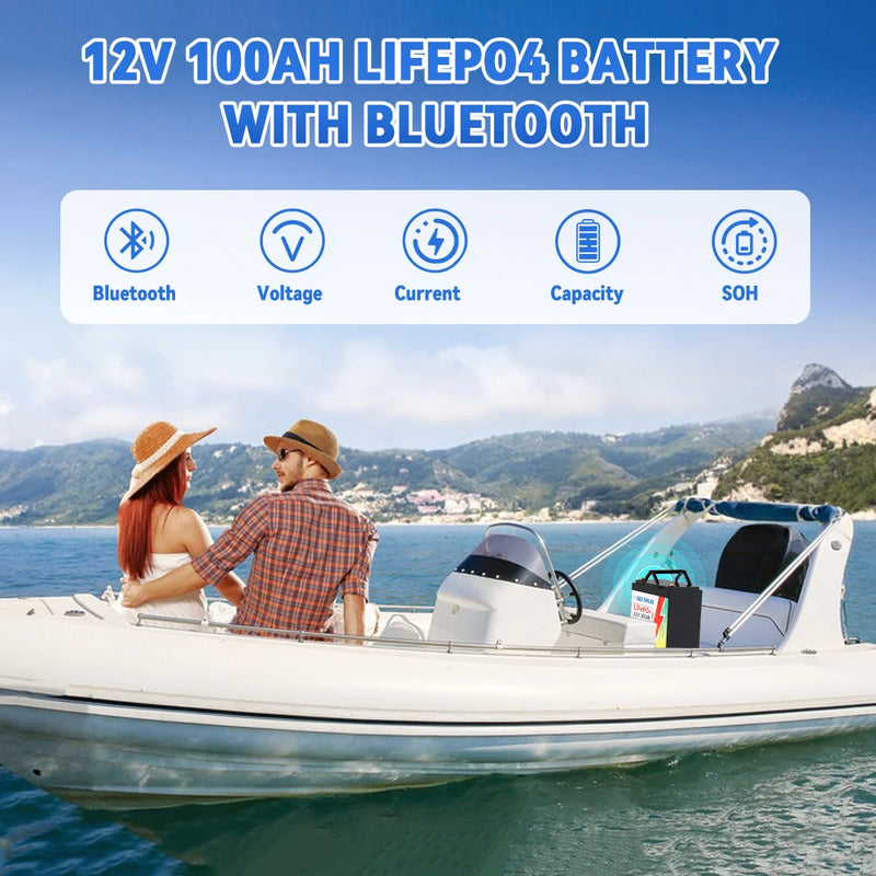 12V 100AH LiFePO4 Lithium Battery Pack BMS 100A For Solar RV Camping Trolling Motor Bluetooth 12v Lithium Iron Phosphate Battery