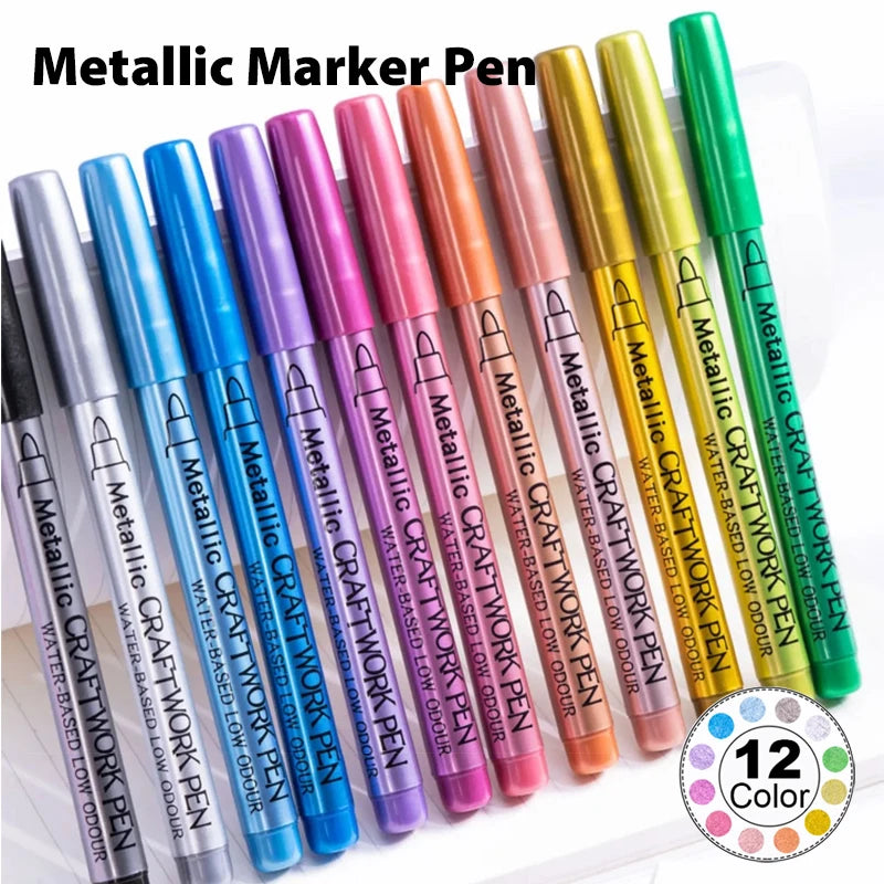 Single / Double-tip Colorful Metallic Marker Pens Permanent Art Marker For Manga Graffiti Drawing School Stationery Supplies