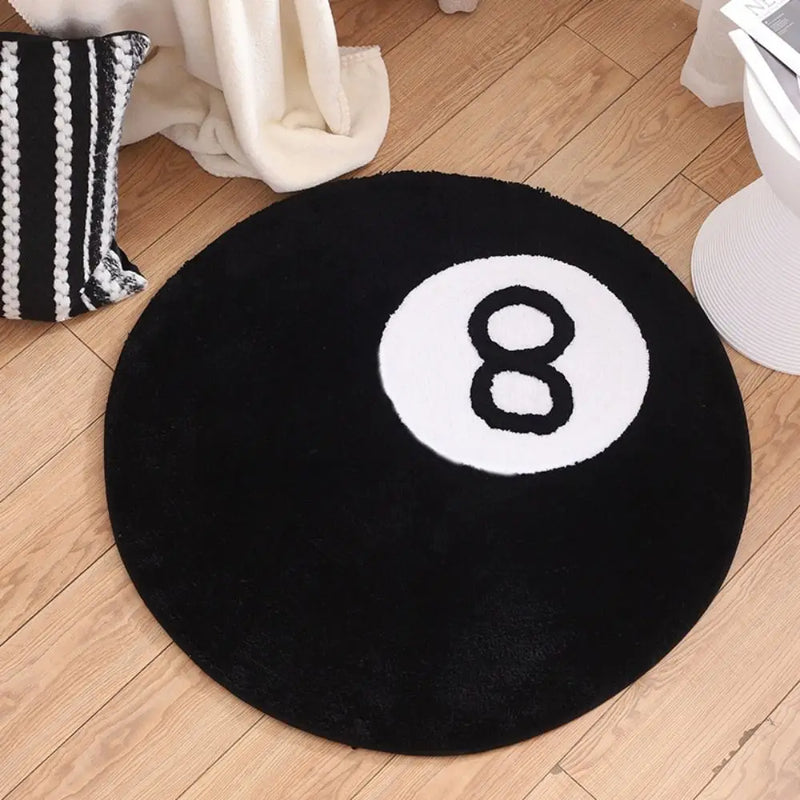 Round 8 Ball Rug Creative Soft Plush 8 Ball Mat Anti-slip Black 8 Ball Carpet Hoom Decor