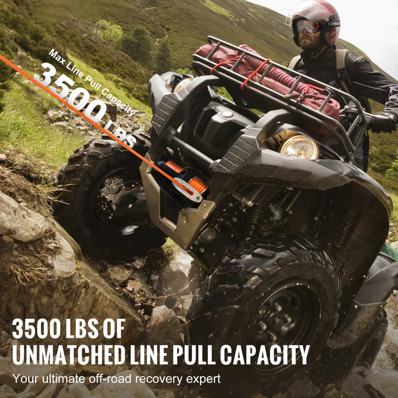 SucceBuy 3500lbs Electric Winch ATV/UTV Wired Car Winch with 39 ft Synthetic Rope Aluminum IP55 Waterproof for Towing Boat Truck