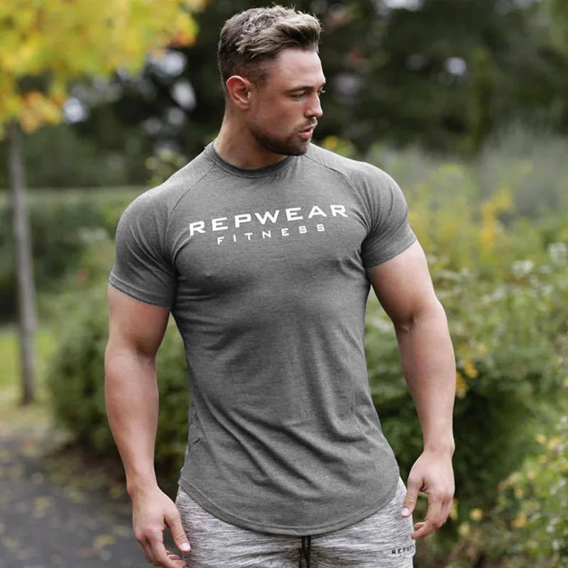 Men T Shirt Short Sleeve Shirts for Men Bodybuilding Workout Gym Casual Muscle Tee