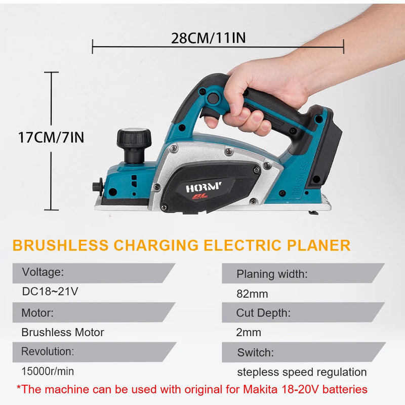 Brushless Electric Planer 15000RPM Cordless Handheld Cutting Tool Woodworking Trimmer Milling Engraving Tool For Makita Battery