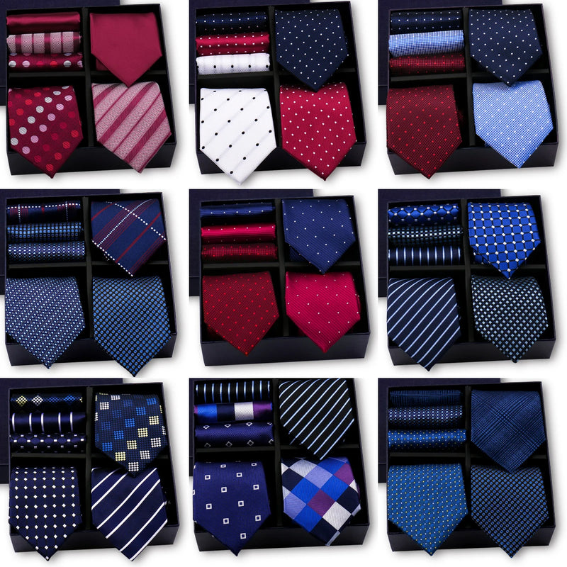 2024 New Men's Gift Box Ties Fashion Burgundy Cashew Printing Bussiness  Stripe Neckties Pocket Squre 3 Sets Of Combination Set