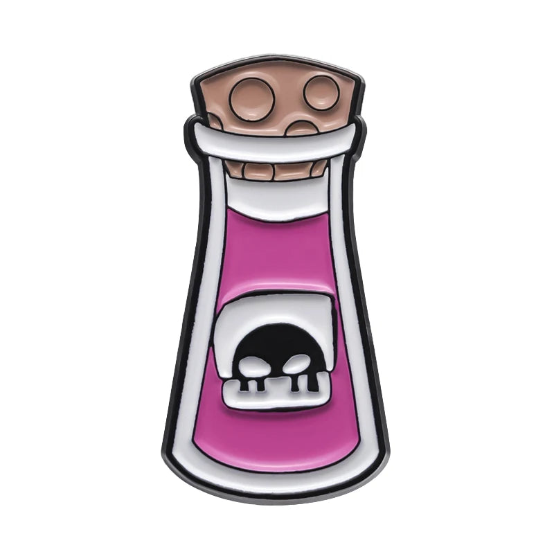 Magic Wizard Potion Red Skull Brooch Custom Dark Black Punk Metallic Badge Enamel Pin Halloween Medal Jewelry Wholesale