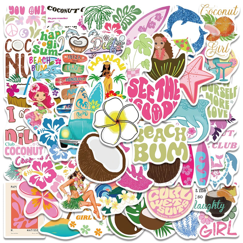 50pcs Pink Coconut Girl Stickers Aesthetic Graffiti Decals For Kids Laptop Luggage Skateboard Scrapbook Diary Sticker