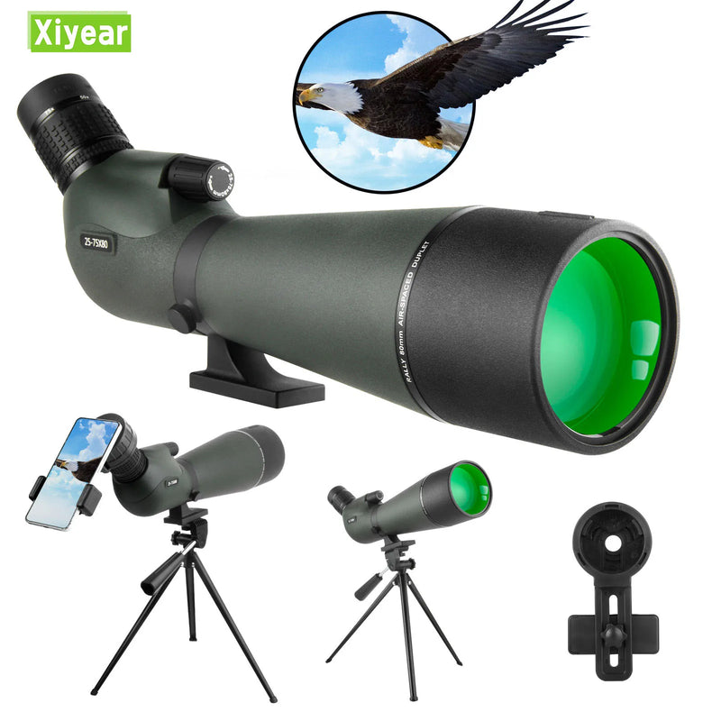 Xiyear 25-75x80 Telescope Spotting Scope Large Field Powerful Zoom Monocular With Phone Adapter Tripod For Bird Watching Camping