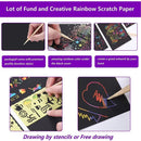 Scratch Paper Art Set Rainbow Card Scratch Black Scratch It Off Paper Crafts Notes with Wooden Stylus Stencils for Kid DIY Gift
