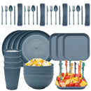 48pcs Plate Sets Wheat Straw Eco-Friendly Ramen Bowl Tableware Dinner Dishes Set Camping Tableware Set With Knife Fork Spoon