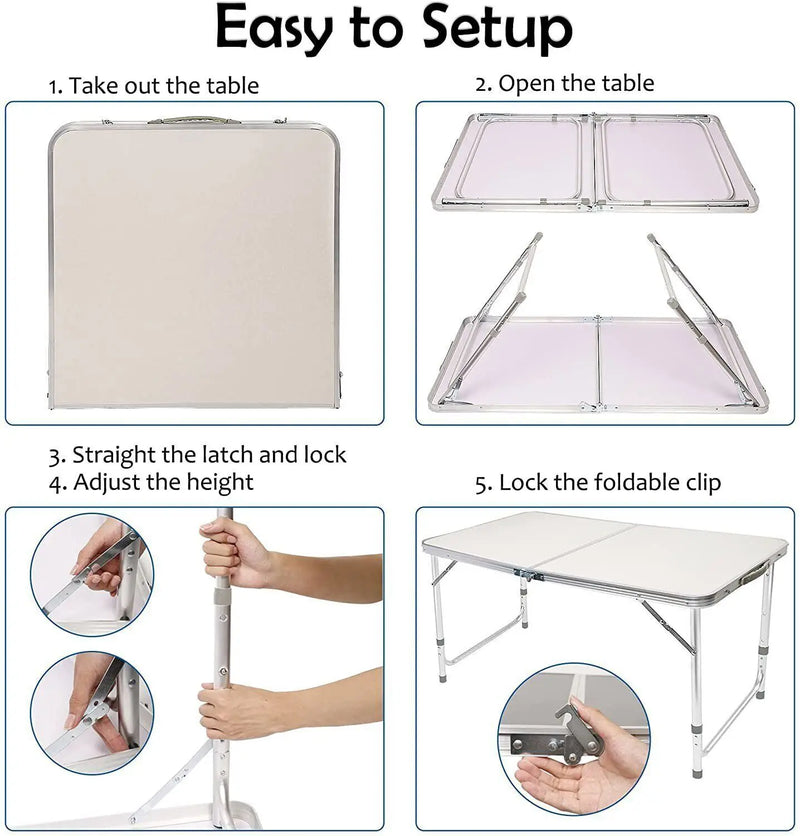 90x60x67cm Aluminium Camping Table, Portable Folding Table Small Picnic Table Laptop Desk TV Dinner Bed Home Office, White