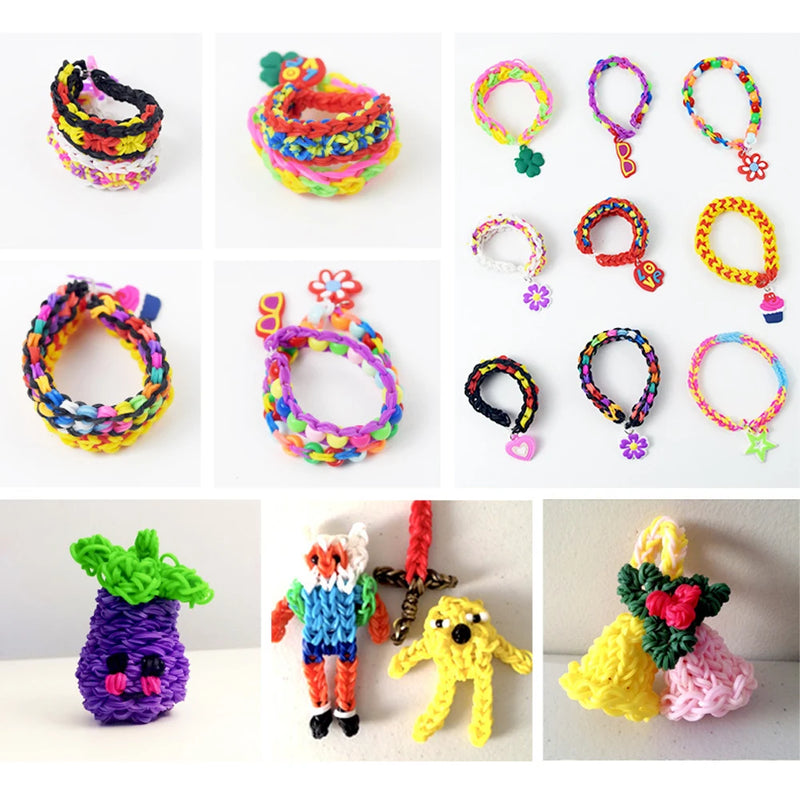 1400PCS Colorful Loom Bands Set DIY Rainbow Bracelet Making Kit Creative Elastic Bands for Weaving Toys For Girls Birthday Gifts