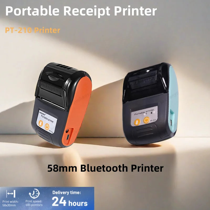 58mm printer Portable wireless Bluetooth thermal printer PT-210 Portable receipt printer shipped for free