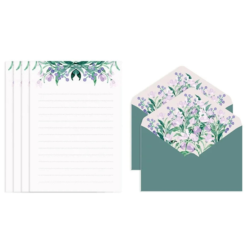 Flower Envelope Set with 4 Letter Papers for Wedding Party/Graduation/Baby Shower Invitation Thanks Letter Writing