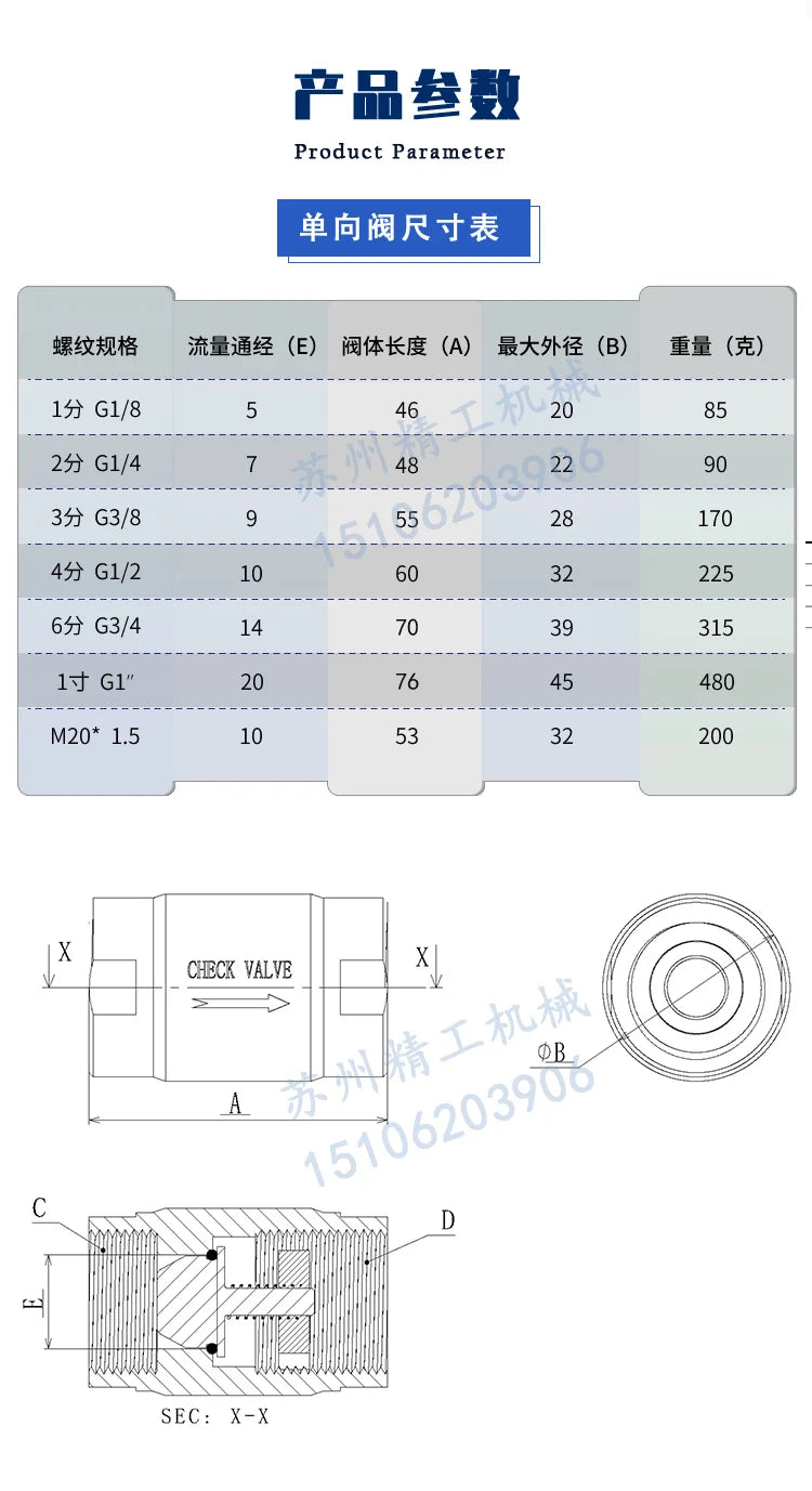 1/8" 1/4" 3/8" 1/2" 3/4" 1" 1-1/2" BSP Female 304 Stainless Steel Check Valve One Way Non-retrun Steam Water Oil 200C 80 Bar