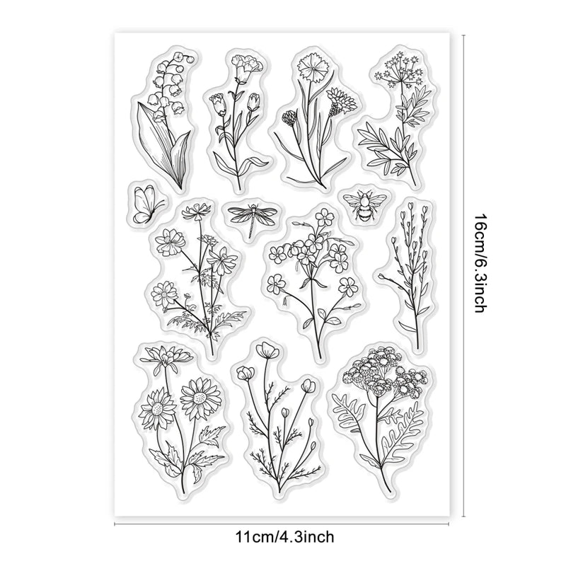 1Sheet Spring Cherry Blossom Season Clear Stamps for DIY Scrapbooking Flowers Silicone Clear Stamp Seals for Cards Making Photo