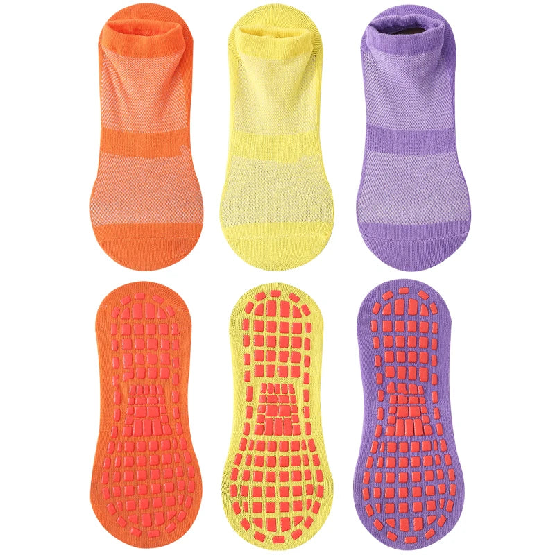 3 Pairs Men's Non-slip Silicone Floor Socks Casual Cotton Mesh Breathable Cozy Yoga Trampoline Foot Massage Ballet Dance Unisex