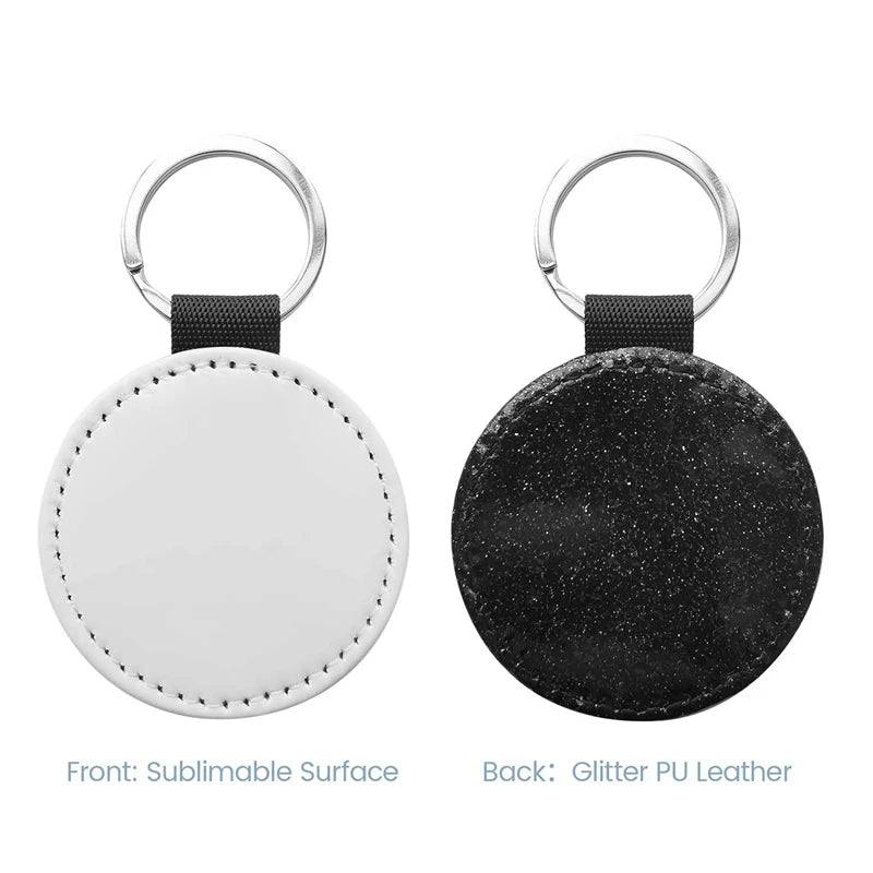 10 Pack Sublimation Blanks Keychain Glitter PU Leather Keychain DIY Heat Transfer Keyring