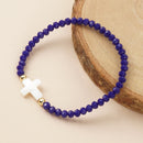 Go2boho Crystal Beaded Bracelets Healing Luck Shell Cross Boho Elastic Stretch Handmade Jewelry For Women Men Fashion Gifts