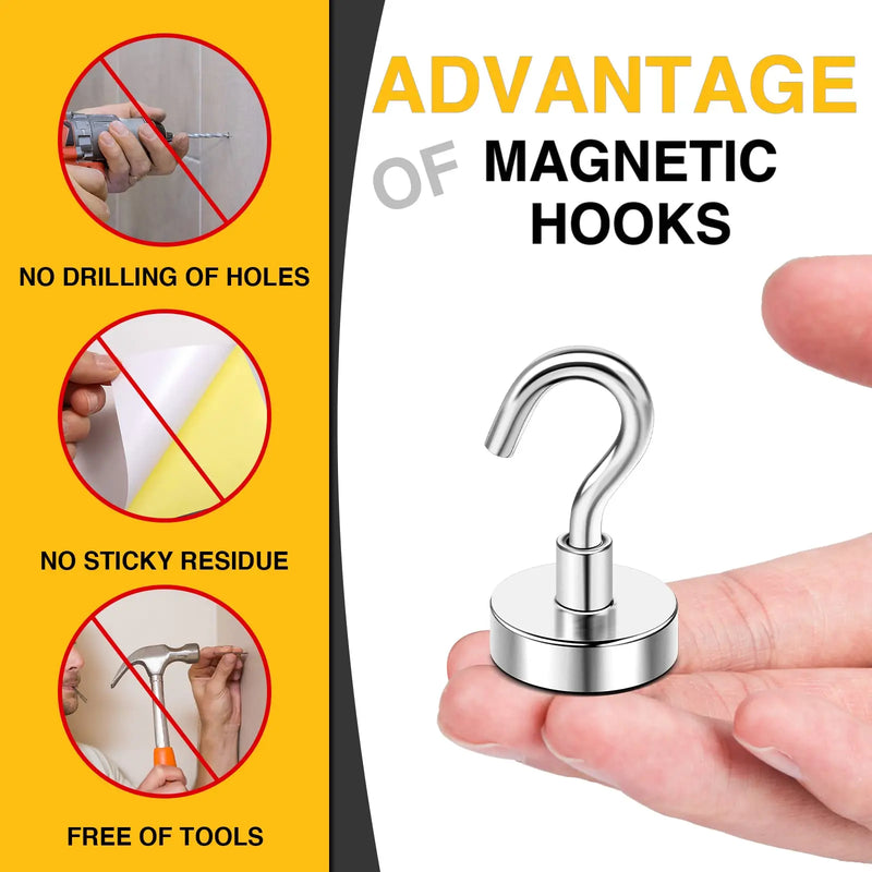 Magnetic Hooks for Refrigerator, Extra Strong Cruise Hook, Heavy Duty Earth Magnets with Hook for Hanging, Magnetic Hanger