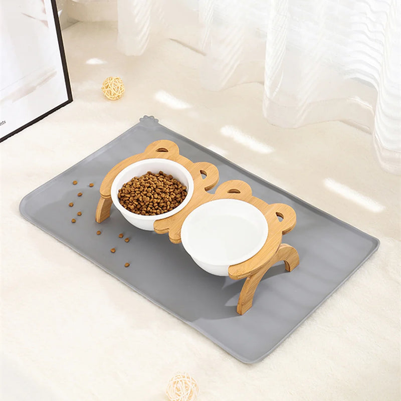 Pet Placemat Non-slip Silicone Food Pad Small Animal Bowl Mat for Living Room Bedroom, Black