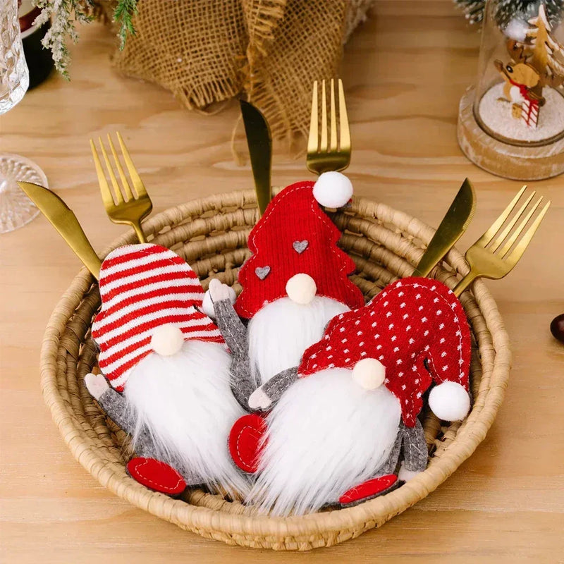 Christmas Cutlery Holder Knife Fork Bags Gnome Santa Claus Xmas Tableware Holders Party Dinner Table Decoration Supplies