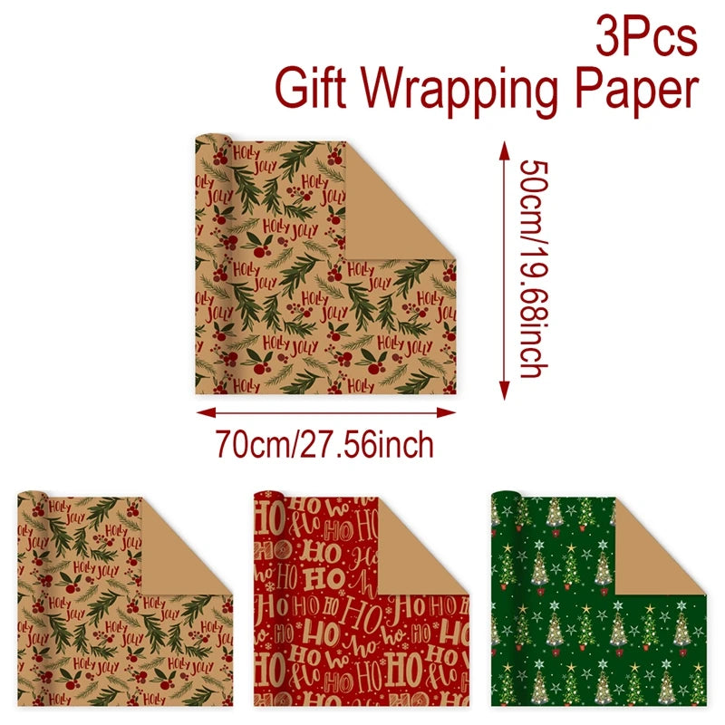 Christmas Gift Wrapping Paper Roll Merry Christmas Decoration For Home 2024 Navidad Noel Natal Kerst Happy New Year 2025