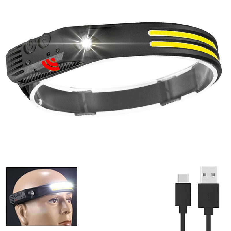 Induction Headlamp COB LED Head Lamp with Built-in Battery Flashlight USB Rechargeable Head Lamp 5 Lighting Modes Head Light