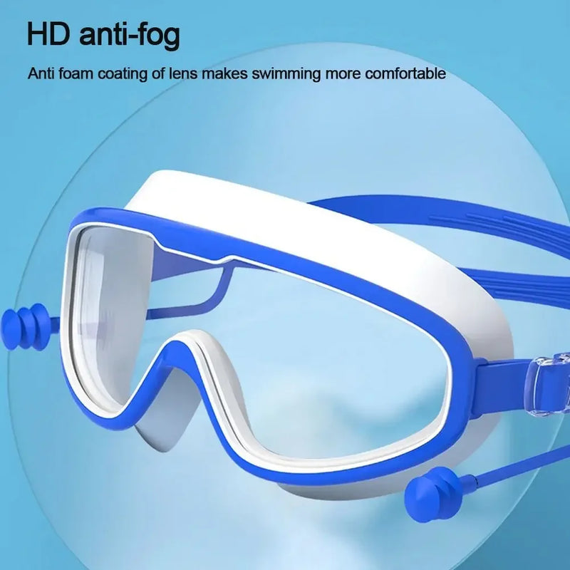 Kids Big Frame Swimming Goggles with Earplugs Children's Anti-fog Swimming Glasses Boys Girls Pool Beach Eyewear