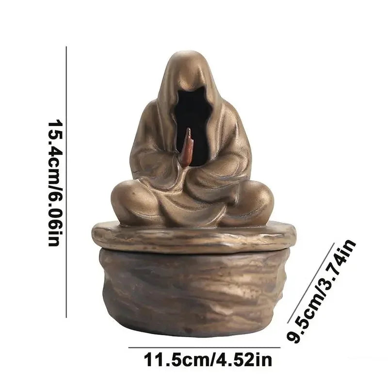 Ceramic Formless Buddha Meditation Incense Burner Backflow Monk Incense Holder Tearoom Office Yoga Zen Sculpture Decoration