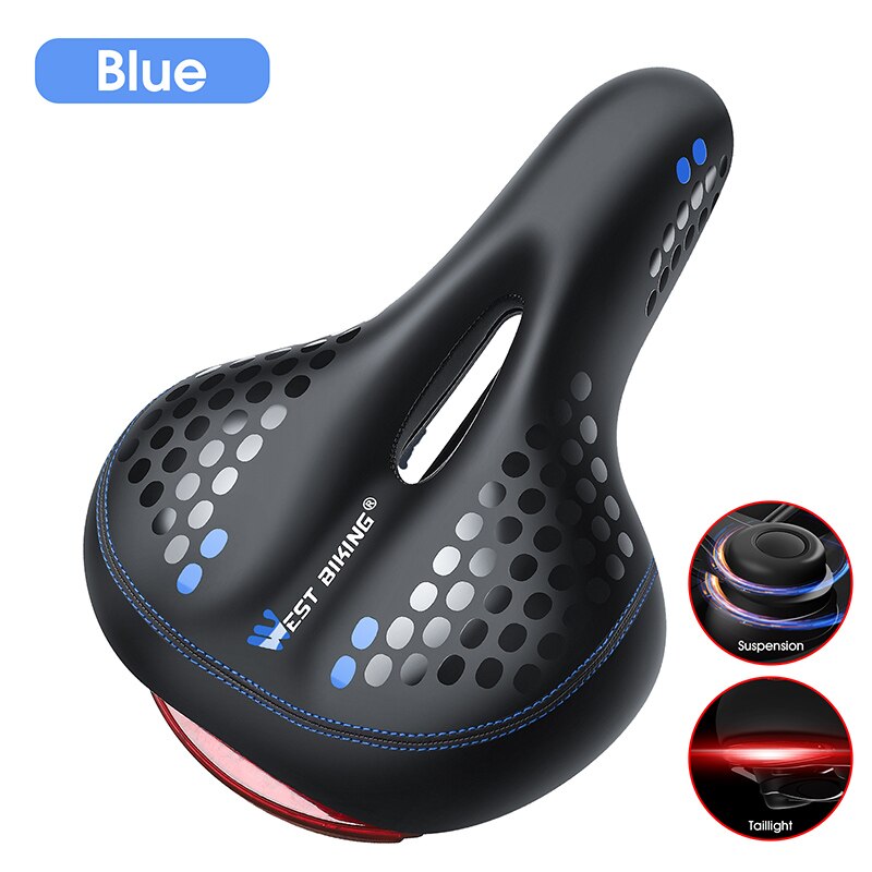 WEST BIKING Bicycle Saddle with Tail Light Thicken Widen MTB Bike Saddles Soft Comfortable Bike Hollow Cycling Bicycle Saddle