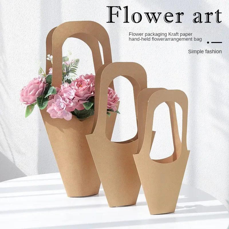 1-40PCS Kraft Paper Flower Packaging Bag Literary Handbag Flower Arrangement Bag Gift Bag Paper Bag Handmade Packaging Bag