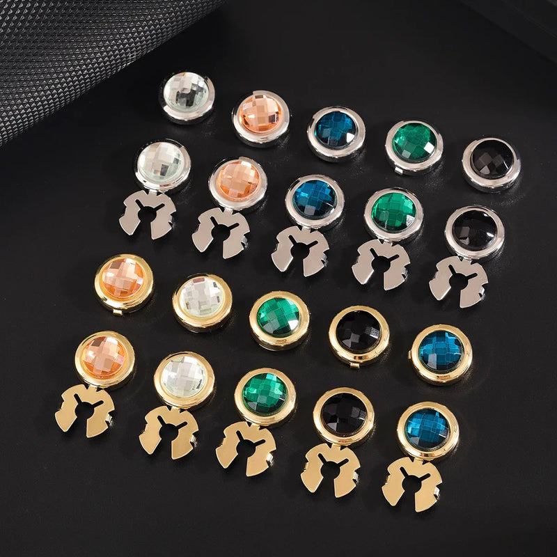 Luxury Rhinestone Button Cap Non-French Shirts Clamshell Cufflinks Round High-end Men's Shirt Buttons Accessories Gifts for Men