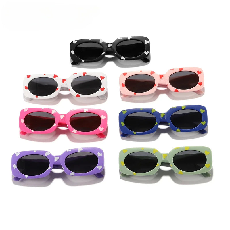 Girls Cute Heart-shaped Sunglasses with Lovely Print for Children Sunglasses Kids Rectangle Eyewear Shades UV400